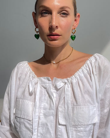 EMERALD DREAM HEART DROP EARRINGS GREEN - STUDIO JO STORE